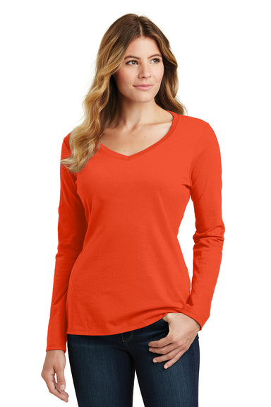 Port & Company LPC450VLS Womens Fan Favorite Long Sleeve V-Neck T-Shirt Orange Front