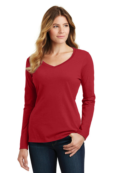 Port & Company LPC450VLS Womens Fan Favorite Long Sleeve V-Neck T-Shirt Cardinal Red Front