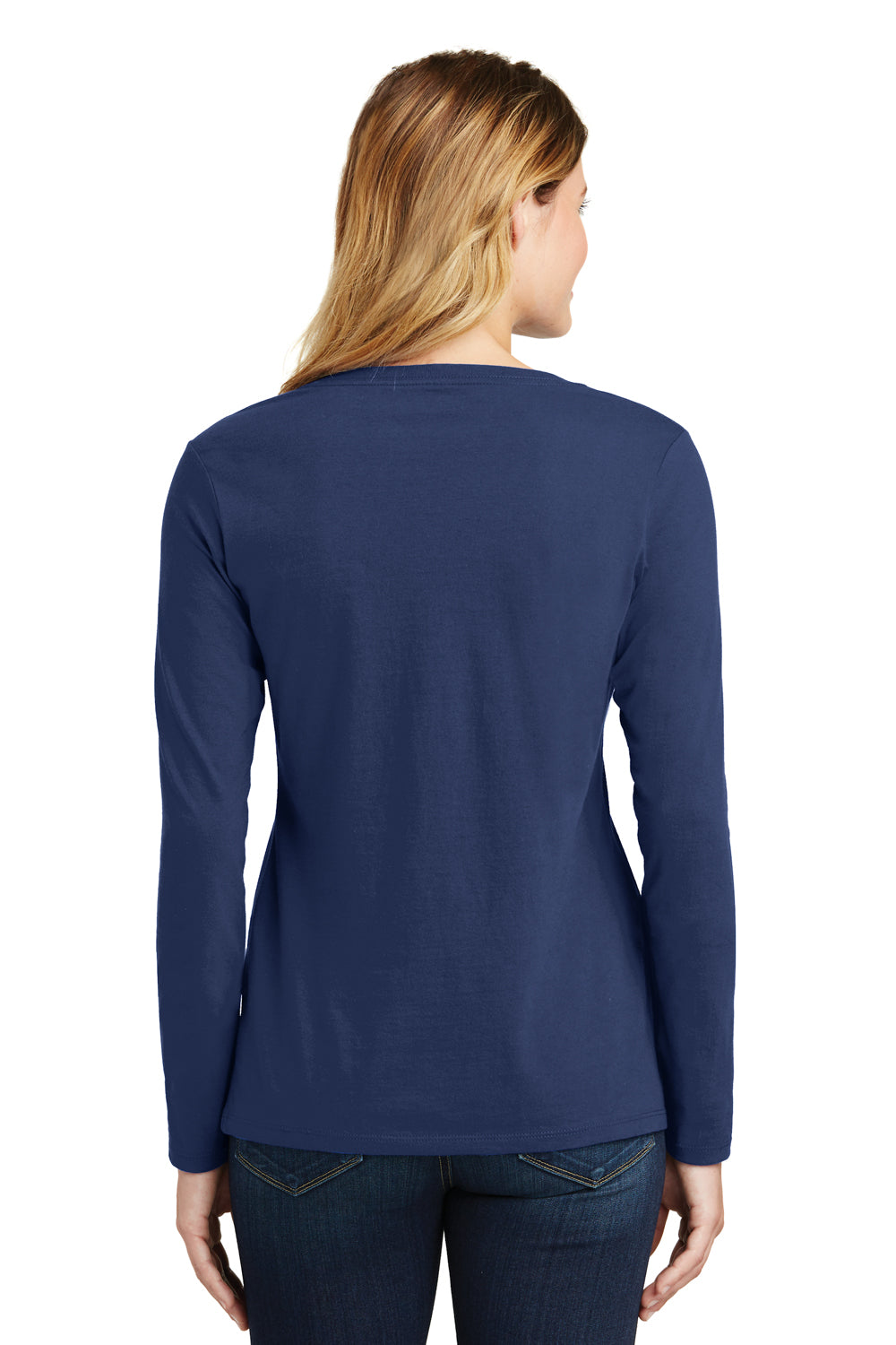 Port & Company LPC450VLS Womens Fan Favorite Long Sleeve V-Neck T-Shirt Navy Blue Back