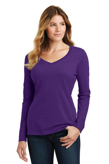 Port & Company LPC450VLS Womens Fan Favorite Long Sleeve V-Neck T-Shirt Purple Front