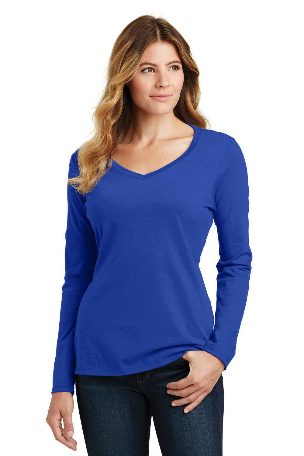 Port & Company LPC450VLS Womens Fan Favorite Long Sleeve V-Neck T-Shirt Royal Blue Front