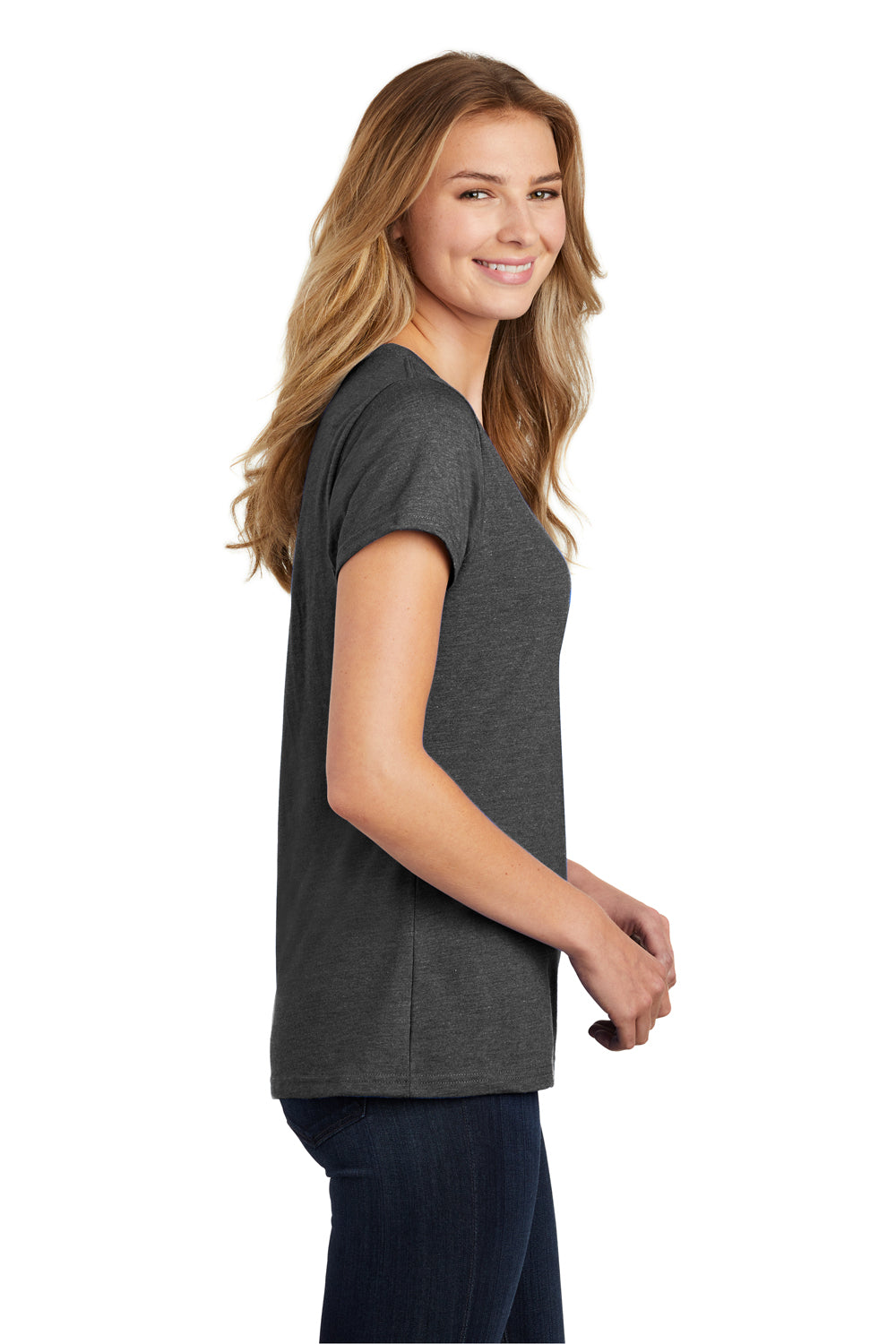 Port & Company LPC455V Womens Fan Favorite Short Sleeve V-Neck T-Shirt Heather Black Side