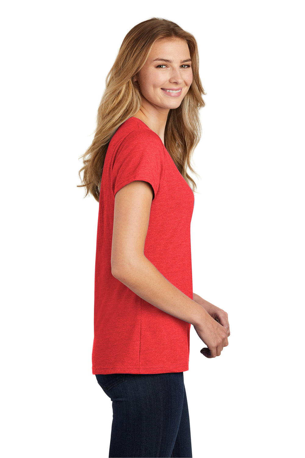 Port & Company LPC455V Womens Fan Favorite Short Sleeve V-Neck T-Shirt Heather Red Side