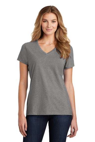 Port & Company LPC455V Womens Fan Favorite Short Sleeve V-Neck T-Shirt Heather Graphite Grey Front