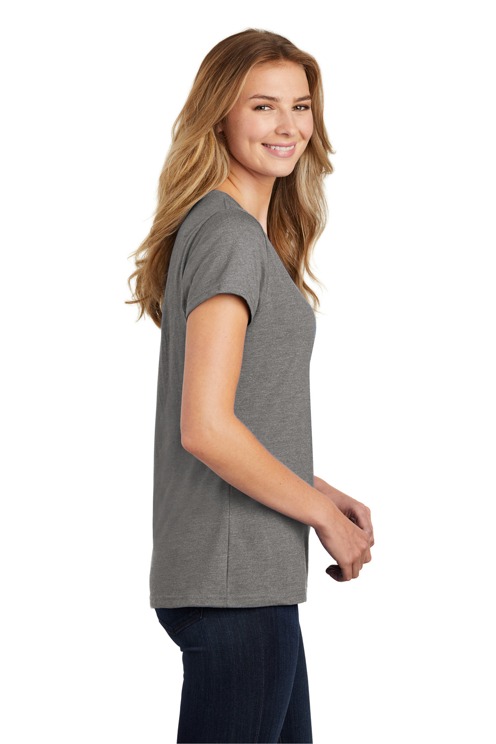 Port & Company LPC455V Womens Fan Favorite Short Sleeve V-Neck T-Shirt Heather Graphite Grey Side