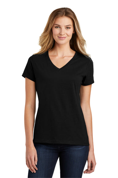 Port & Company LPC455V Womens Fan Favorite Short Sleeve V-Neck T-Shirt Black Front