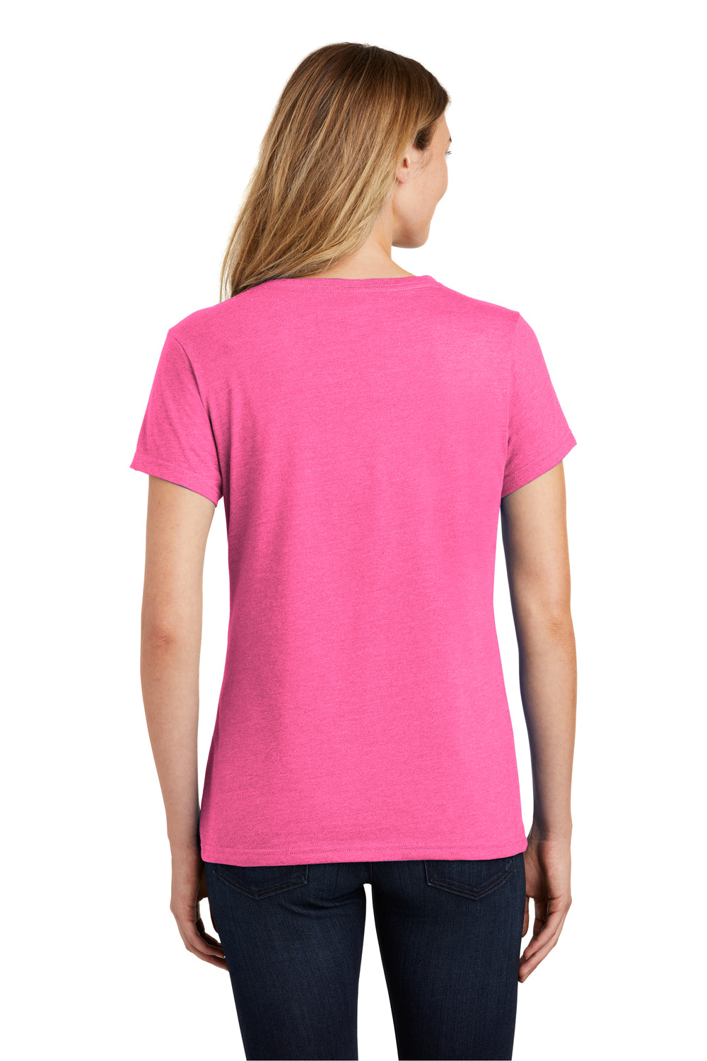 Port & Company LPC455V Womens Fan Favorite Short Sleeve V-Neck T-Shirt Heather Pink Back