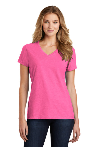 Port & Company LPC455V Womens Fan Favorite Short Sleeve V-Neck T-Shirt Heather Pink Front
