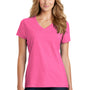 Port & Company Womens Fan Favorite Short Sleeve V-Neck T-Shirt - Heather Neon Pink