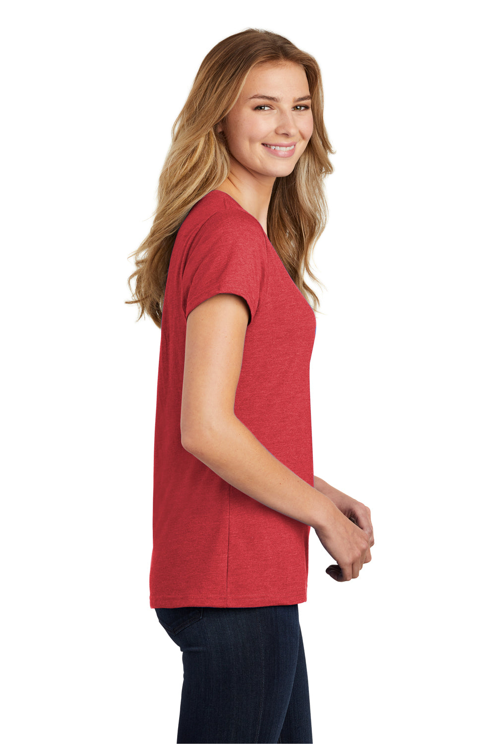 Port & Company LPC455V Womens Fan Favorite Short Sleeve V-Neck T-Shirt Heather Cardinal Red Side