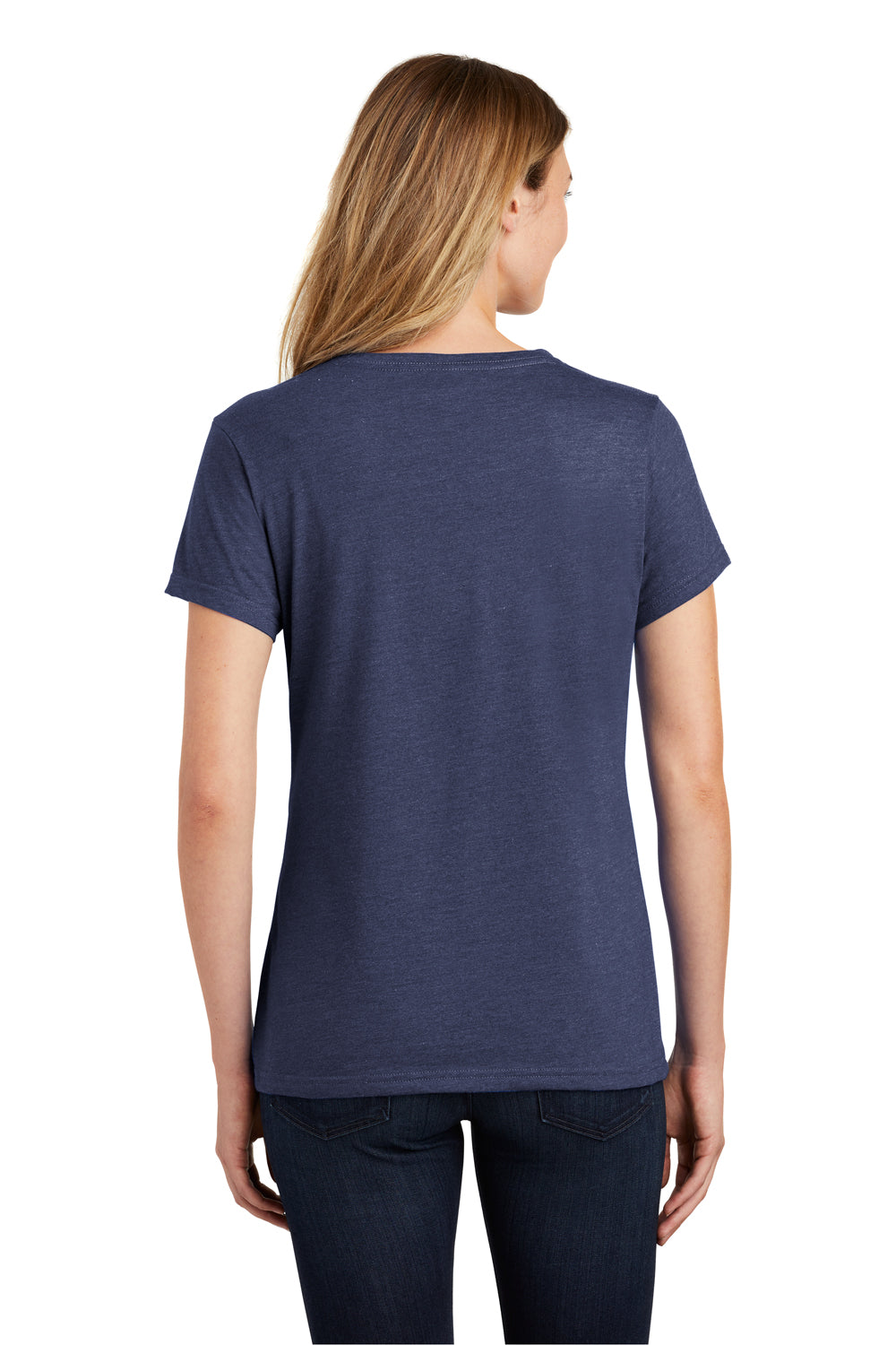 Port & Company LPC455V Womens Fan Favorite Short Sleeve V-Neck T-Shirt Heather Navy Blue Back