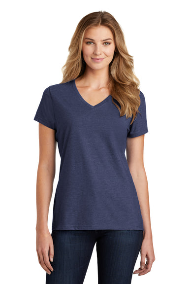 Port & Company LPC455V Womens Fan Favorite Short Sleeve V-Neck T-Shirt Heather Navy Blue Front