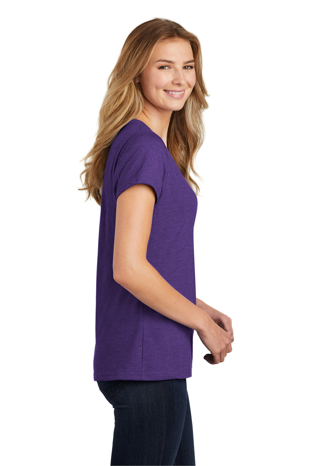 Port & Company LPC455V Womens Fan Favorite Short Sleeve V-Neck T-Shirt Heather Purple Side