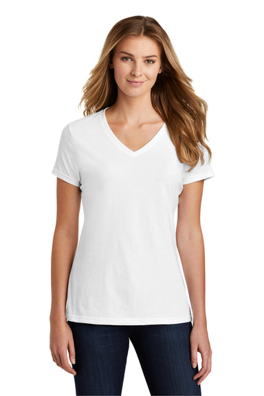 Port & Company LPC455V Womens Fan Favorite Short Sleeve V-Neck T-Shirt White Front