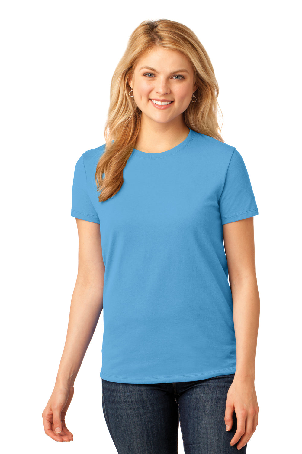 Port & Company LPC54 Womens Core Short Sleeve Crewneck T-Shirt Aqua Blue Front