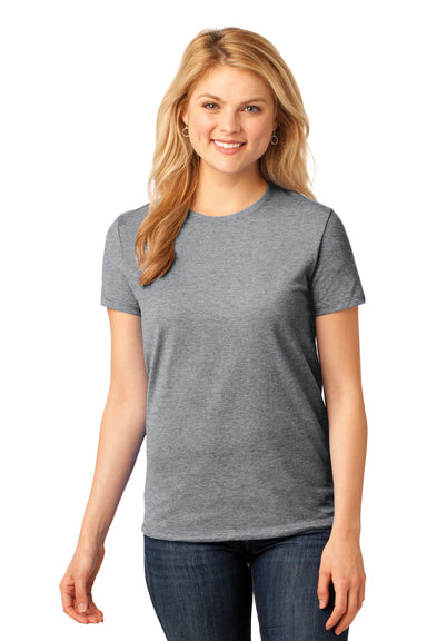 Port & Company LPC54 Womens Core Short Sleeve Crewneck T-Shirt Heather Grey Front