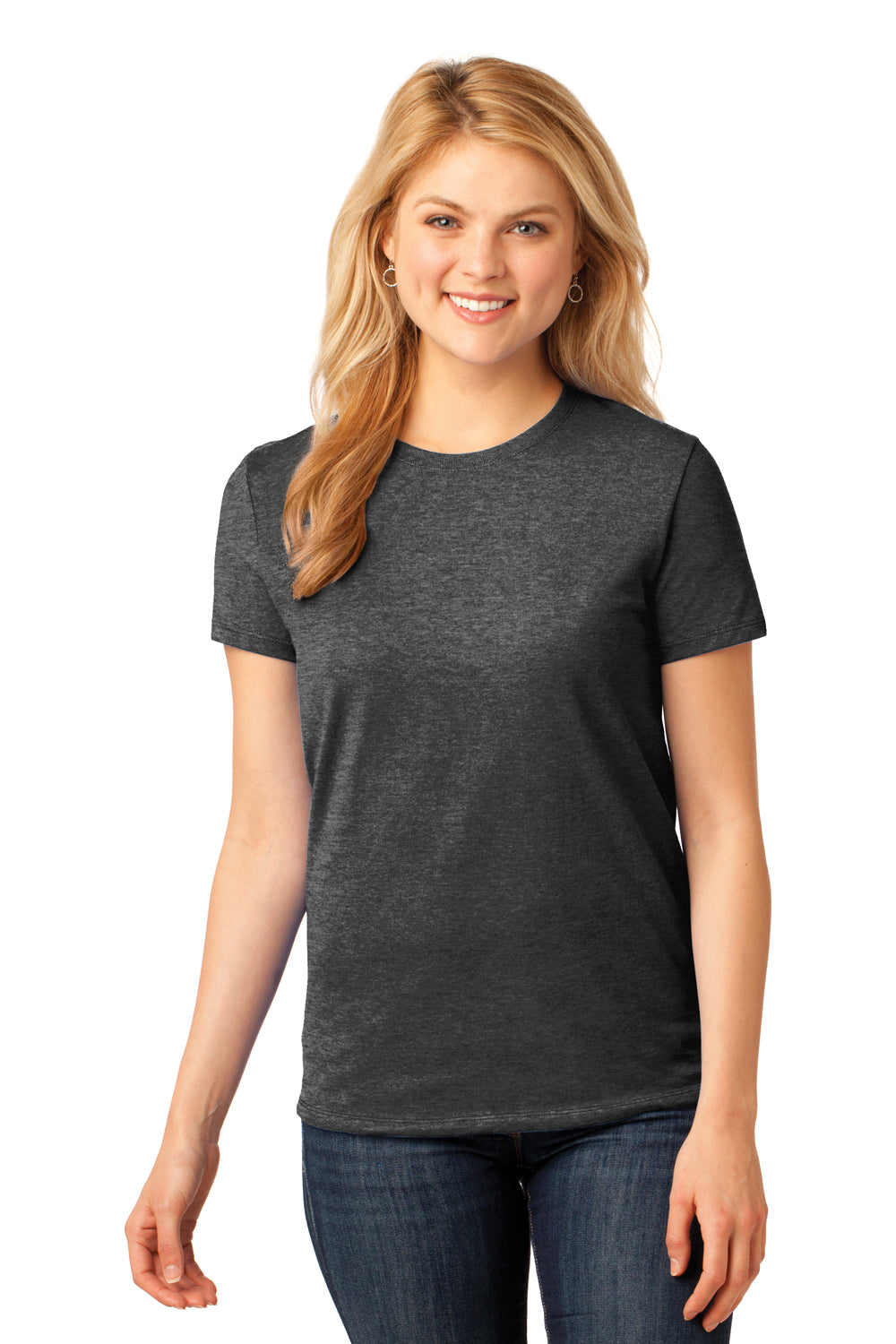 Port & Company LPC54 Womens Core Short Sleeve Crewneck T-Shirt Heather Dark Grey Front