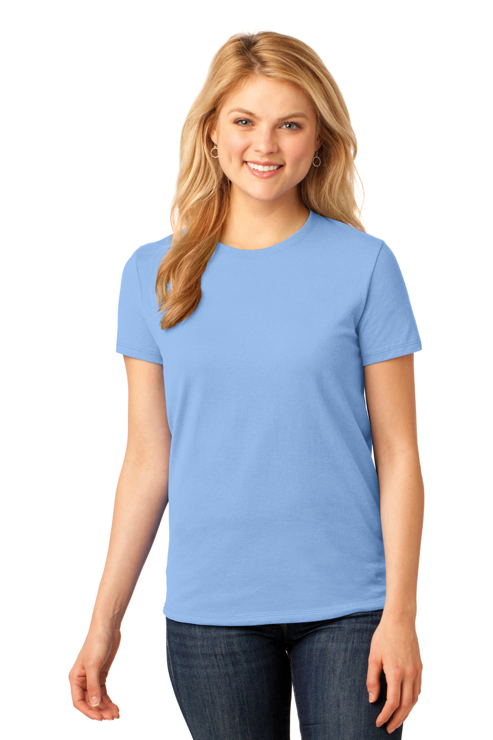 Port & Company LPC54 Womens Core Short Sleeve Crewneck T-Shirt Light Blue Front