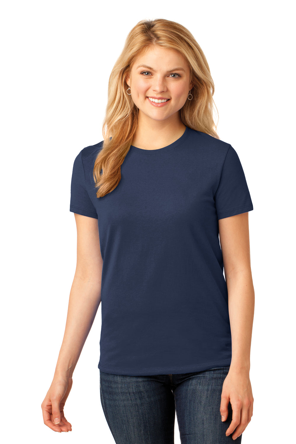 Port & Company LPC54 Womens Core Short Sleeve Crewneck T-Shirt Navy Blue Front