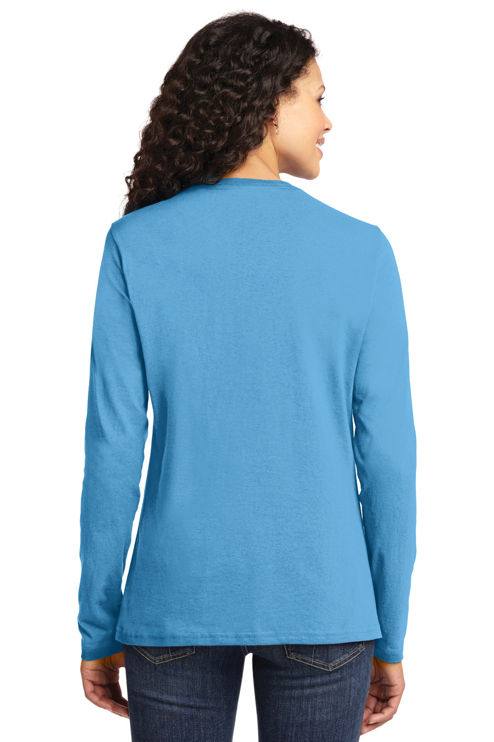 Port & Company LPC54LS Womens Core Long Sleeve Crewneck T-Shirt Aqua Blue Back