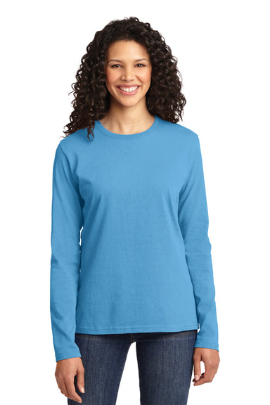 Port & Company LPC54LS Womens Core Long Sleeve Crewneck T-Shirt Aqua Blue Front