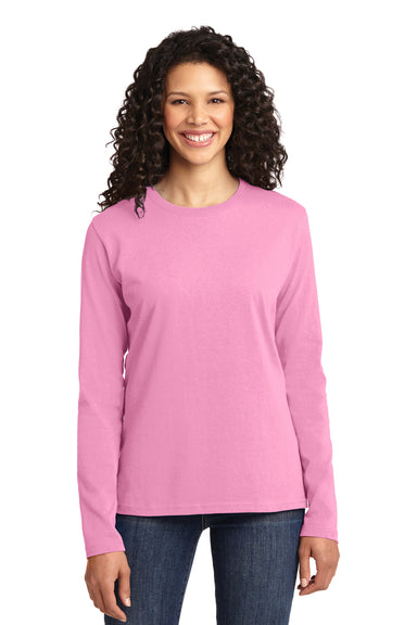 Port & Company LPC54LS Womens Core Long Sleeve Crewneck T-Shirt Candy Pink Front
