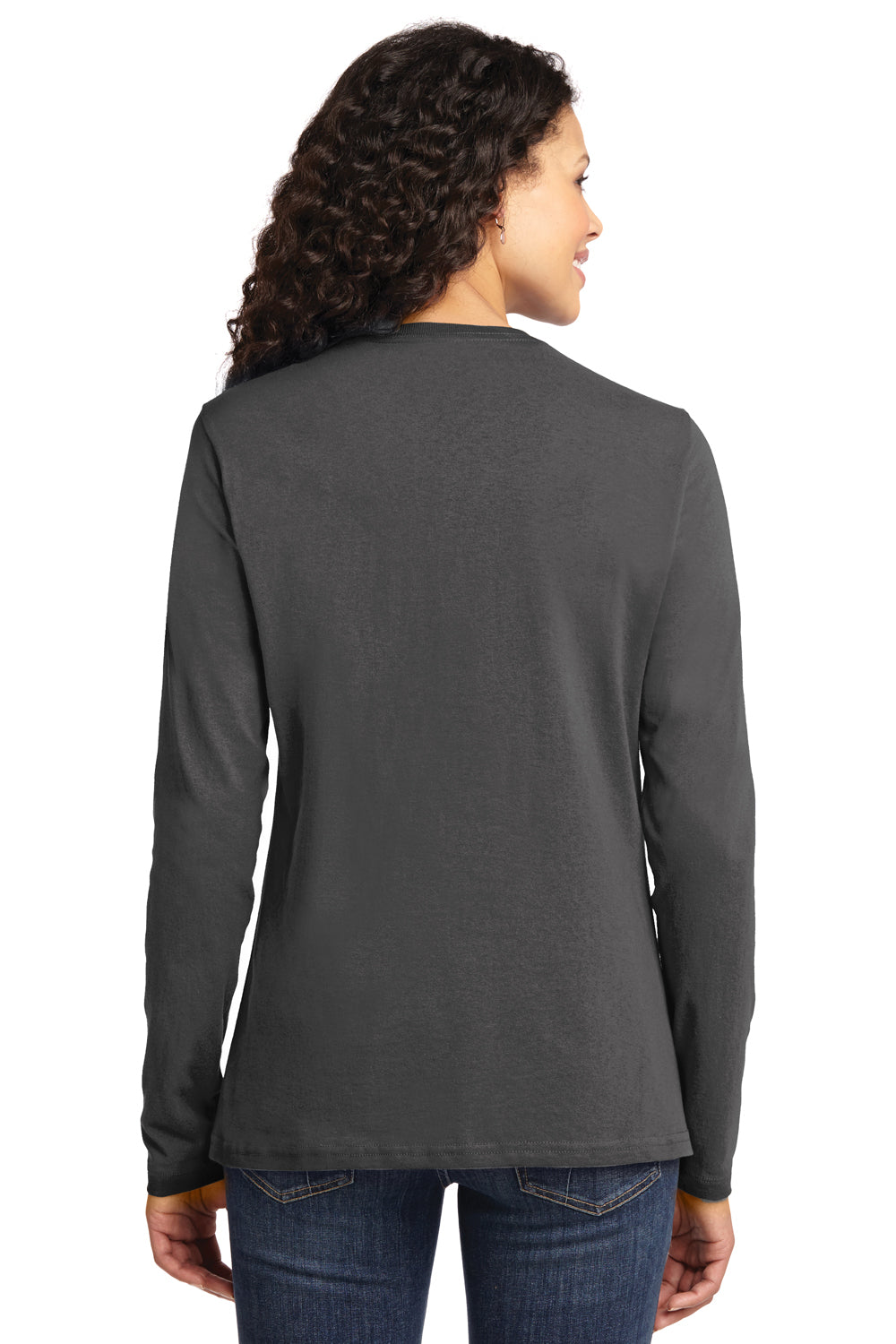 Port & Company LPC54LS Womens Core Long Sleeve Crewneck T-Shirt Charcoal Grey Back