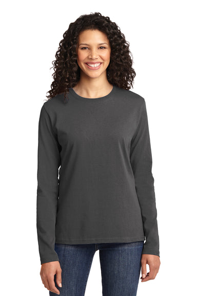Port & Company LPC54LS Womens Core Long Sleeve Crewneck T-Shirt Charcoal Grey Front