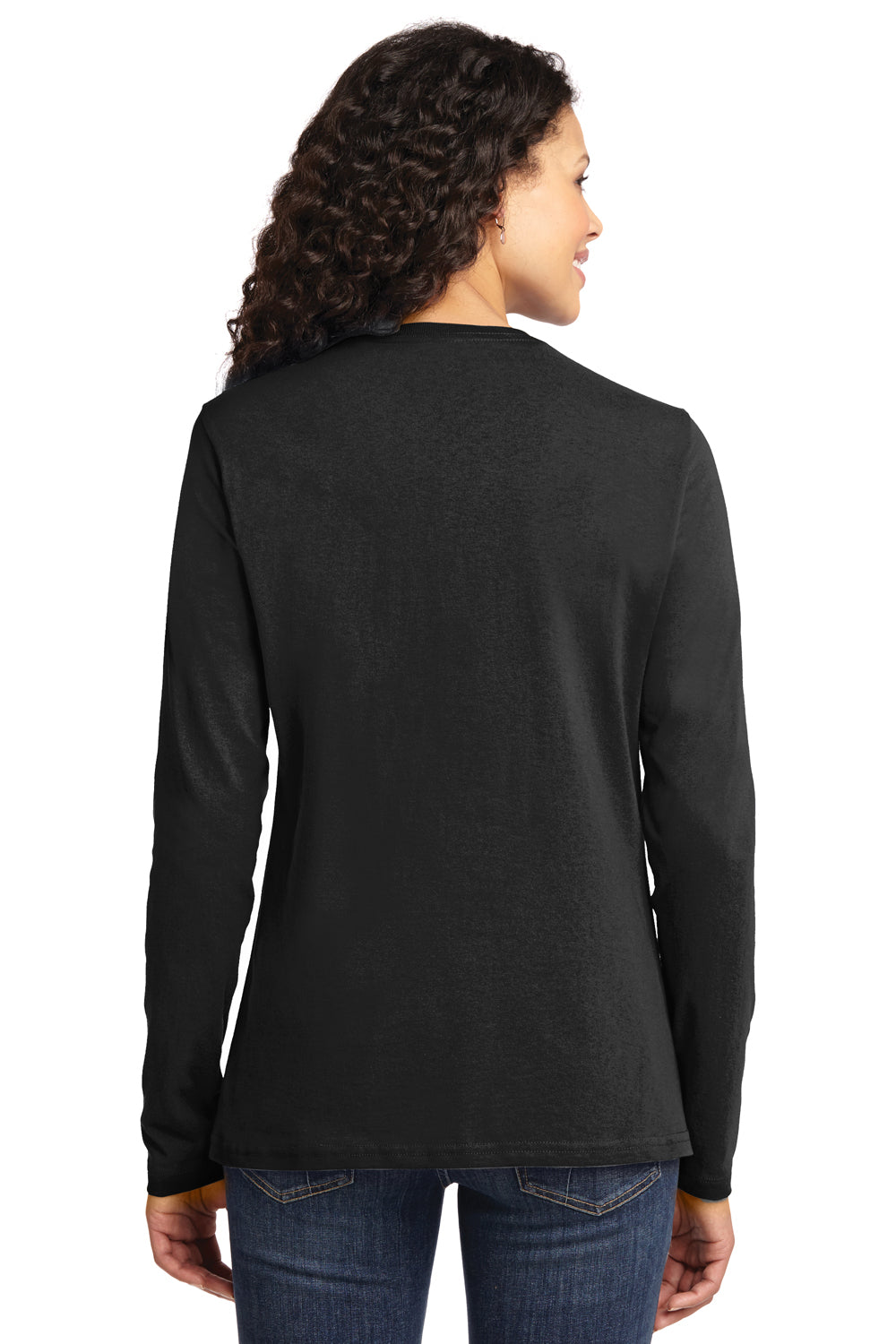 Port & Company LPC54LS Womens Core Long Sleeve Crewneck T-Shirt Black Back