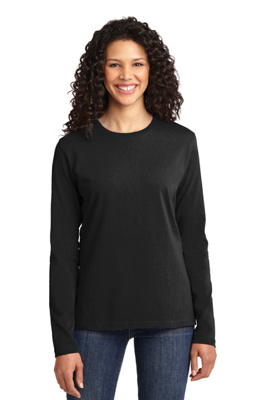 Port & Company LPC54LS Womens Core Long Sleeve Crewneck T-Shirt Black Front