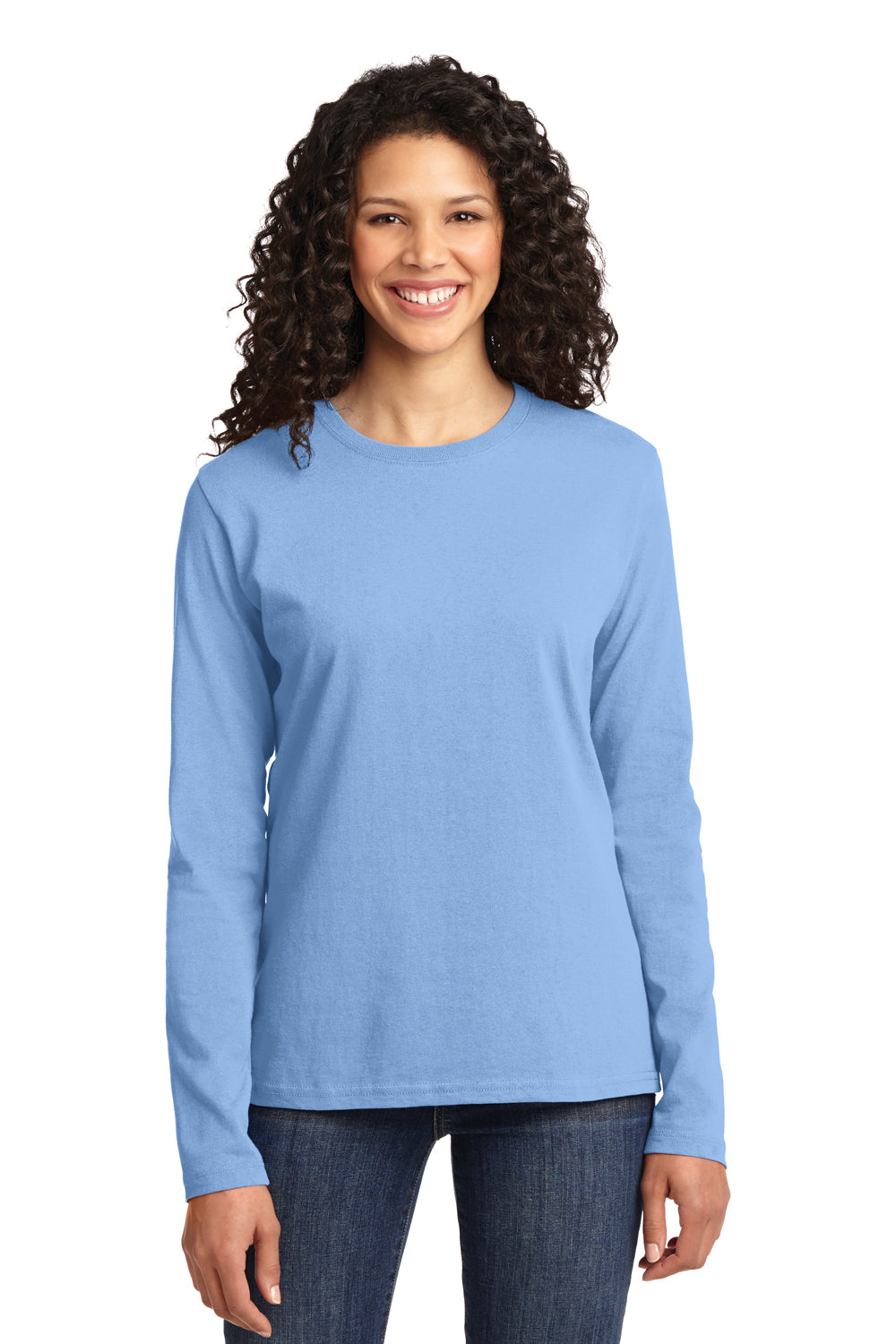Port & Company LPC54LS Womens Core Long Sleeve Crewneck T-Shirt Light Blue Front
