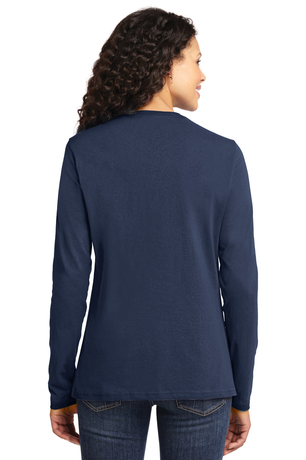 Port & Company LPC54LS Womens Core Long Sleeve Crewneck T-Shirt Navy Blue Back