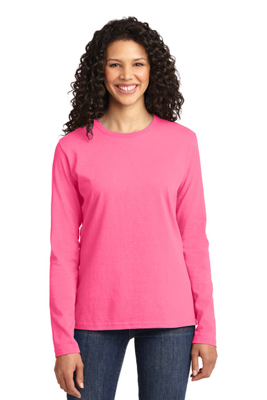 Port & Company LPC54LS Womens Core Long Sleeve Crewneck T-Shirt Neon Pink Front