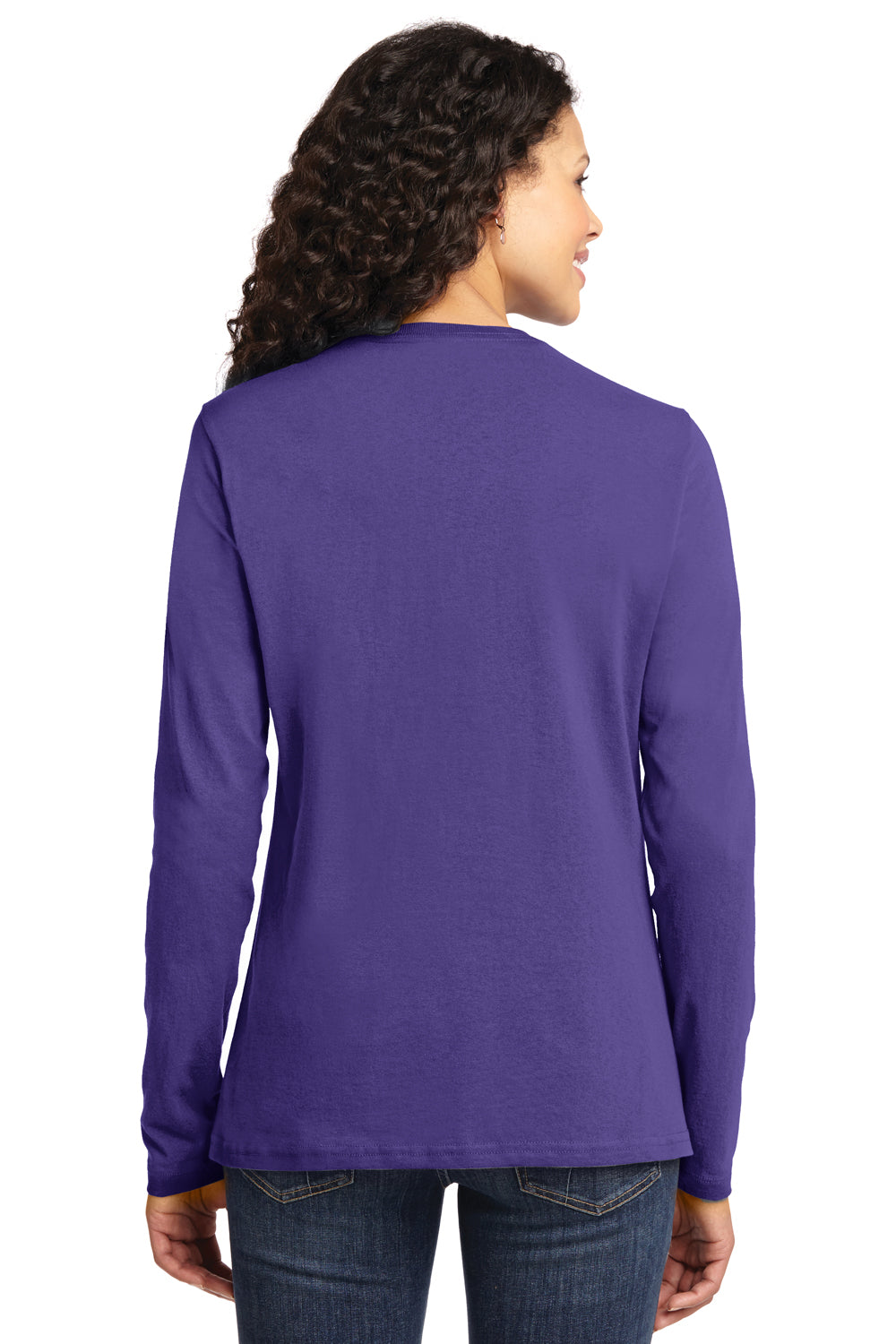 Port & Company LPC54LS Womens Core Long Sleeve Crewneck T-Shirt Purple Back