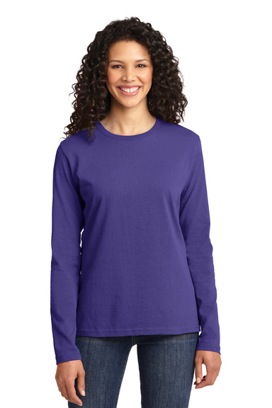 Port & Company LPC54LS Womens Core Long Sleeve Crewneck T-Shirt Purple Front