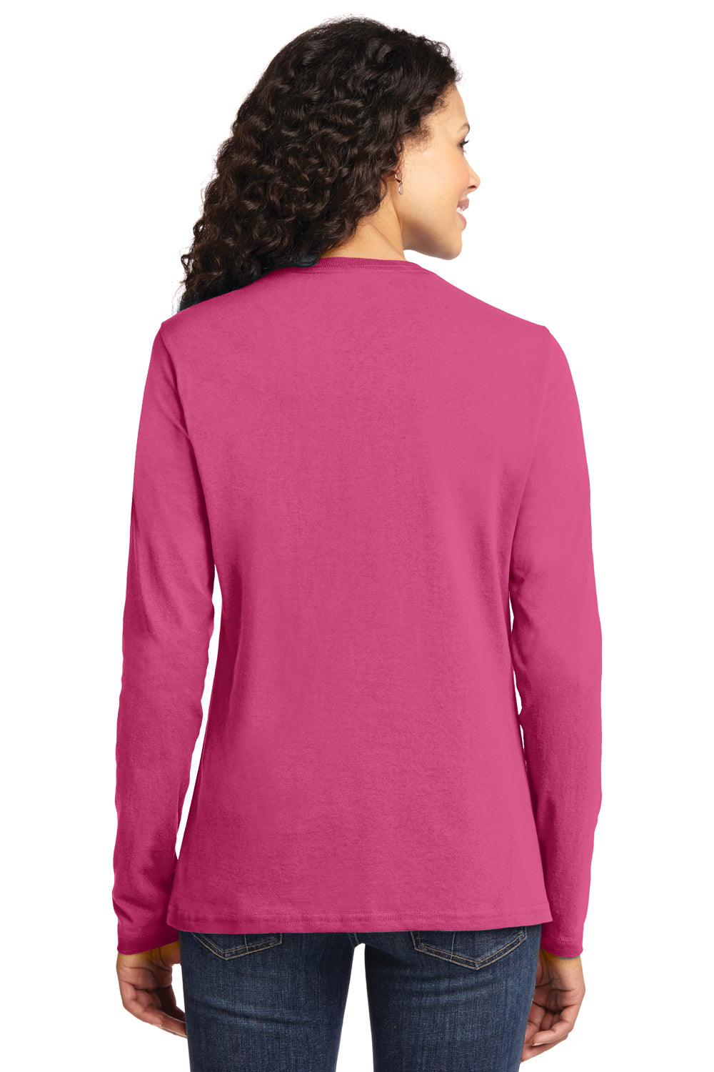 Port & Company LPC54LS Womens Core Long Sleeve Crewneck T-Shirt Sangria Pink Back