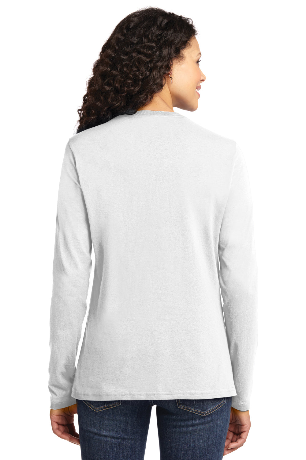 Port & Company LPC54LS Womens Core Long Sleeve Crewneck T-Shirt White Back