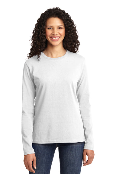 Port & Company LPC54LS Womens Core Long Sleeve Crewneck T-Shirt White Front