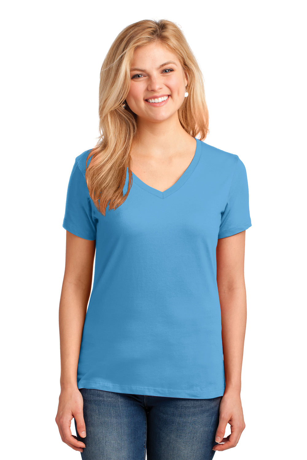 Port & Company LPC54V Womens Core Short Sleeve V-Neck T-Shirt Aqua Blue Front