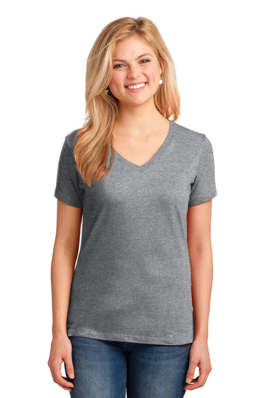 Port & Company LPC54V Womens Core Short Sleeve V-Neck T-Shirt Heather Grey Front
