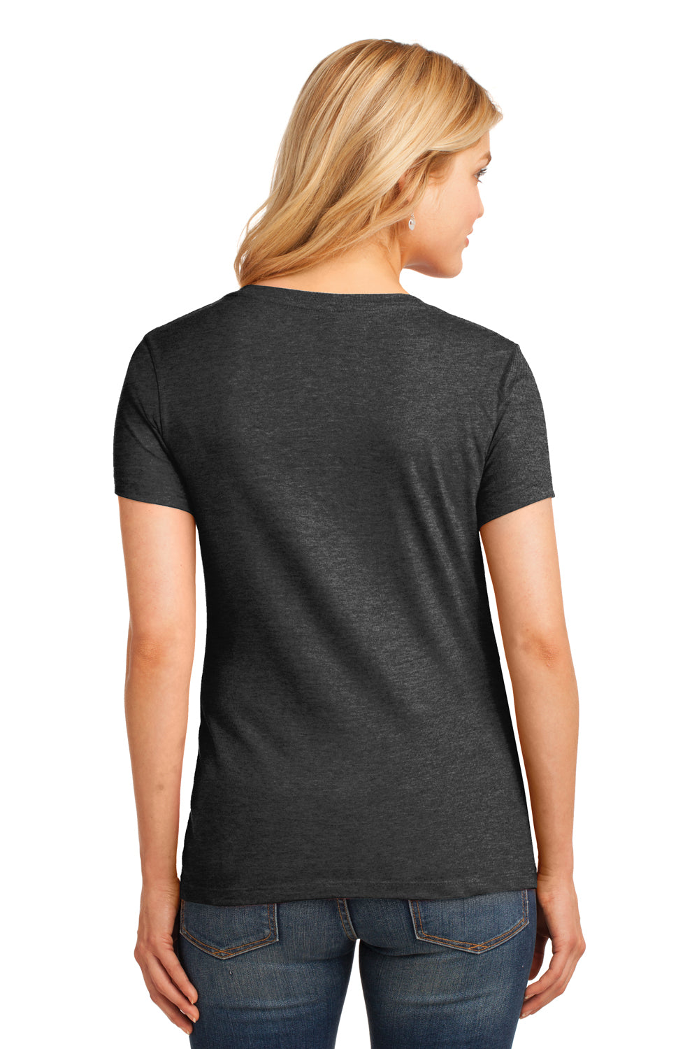Port & Company LPC54V Womens Core Short Sleeve V-Neck T-Shirt Heather Dark Grey Back