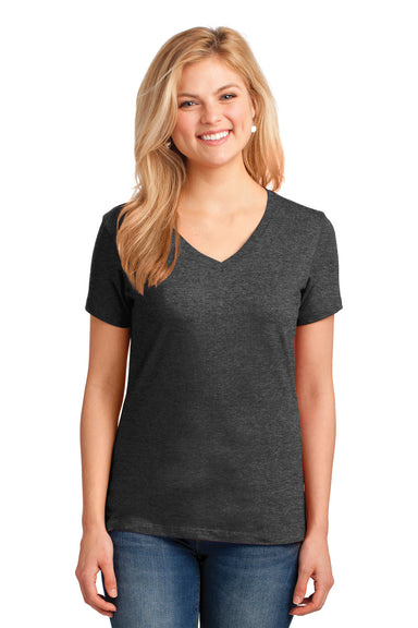 Port & Company LPC54V Womens Core Short Sleeve V-Neck T-Shirt Heather Dark Grey Front