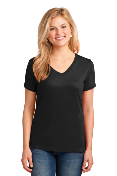 Port & Company LPC54V Womens Core Short Sleeve V-Neck T-Shirt Black Front