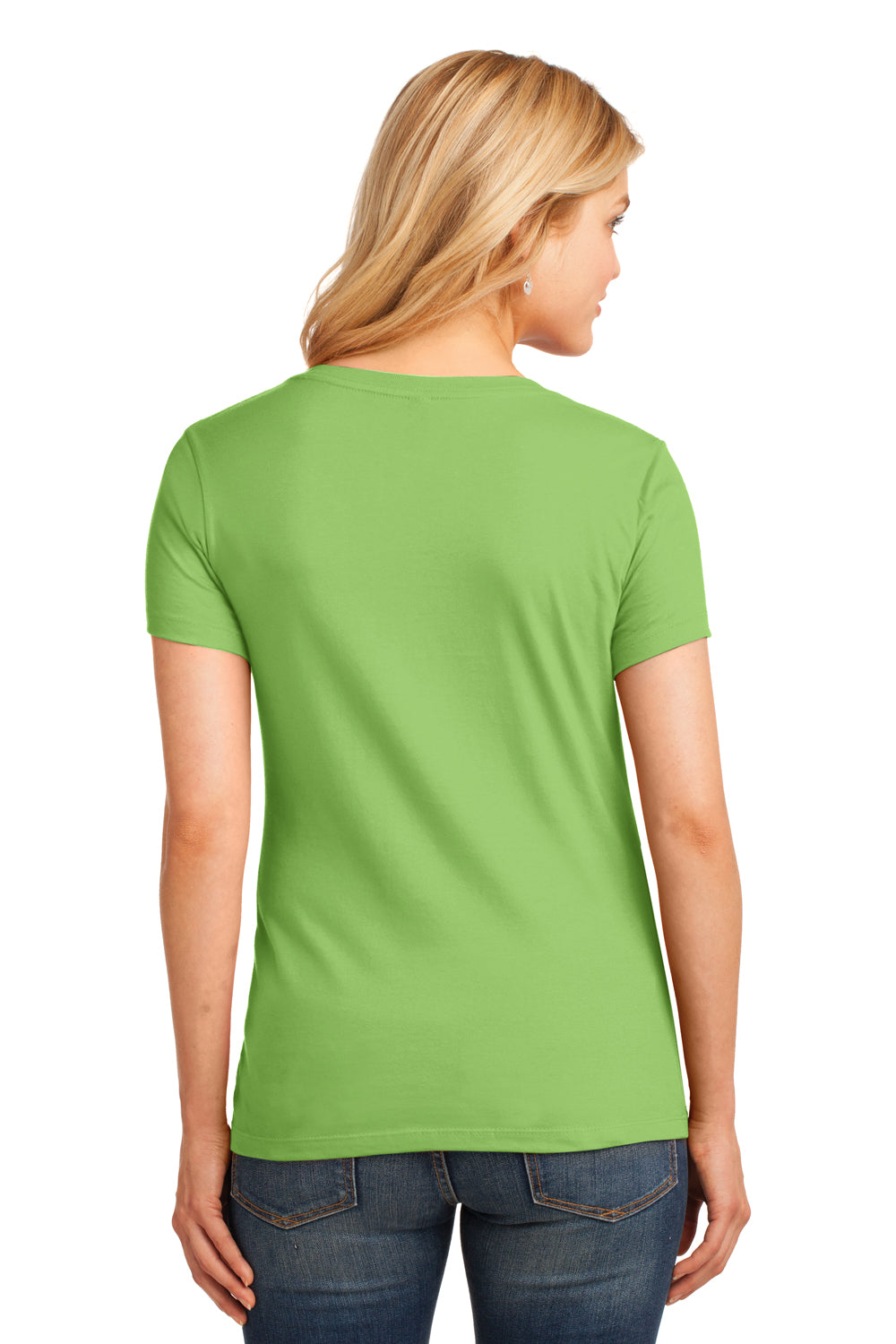 Port & Company LPC54V Womens Core Short Sleeve V-Neck T-Shirt Lime Green Back