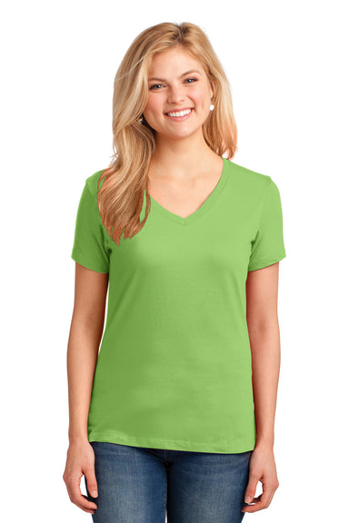Port & Company LPC54V Womens Core Short Sleeve V-Neck T-Shirt Lime Green Front