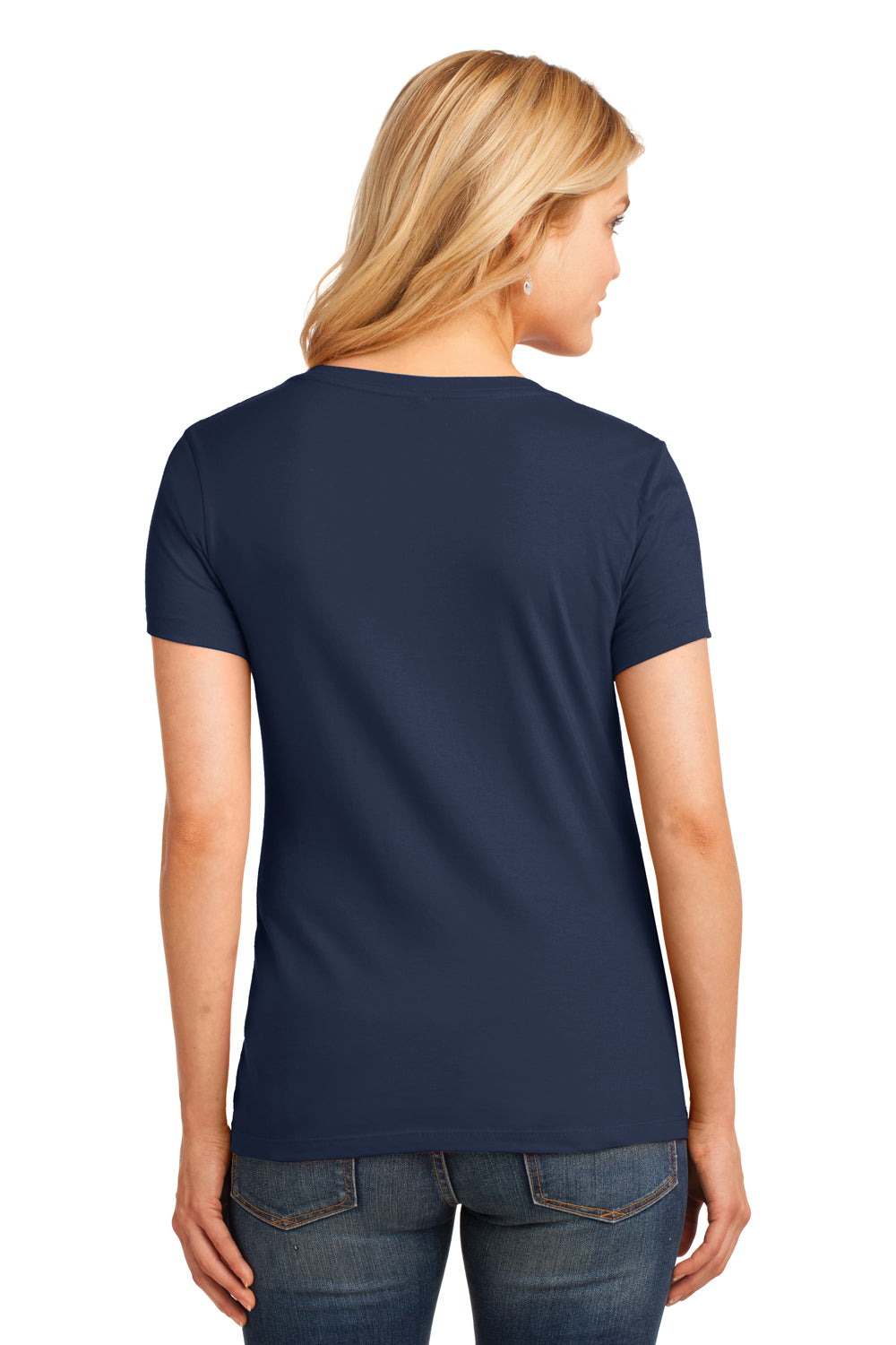 Port & Company LPC54V Womens Core Short Sleeve V-Neck T-Shirt Navy Blue Back