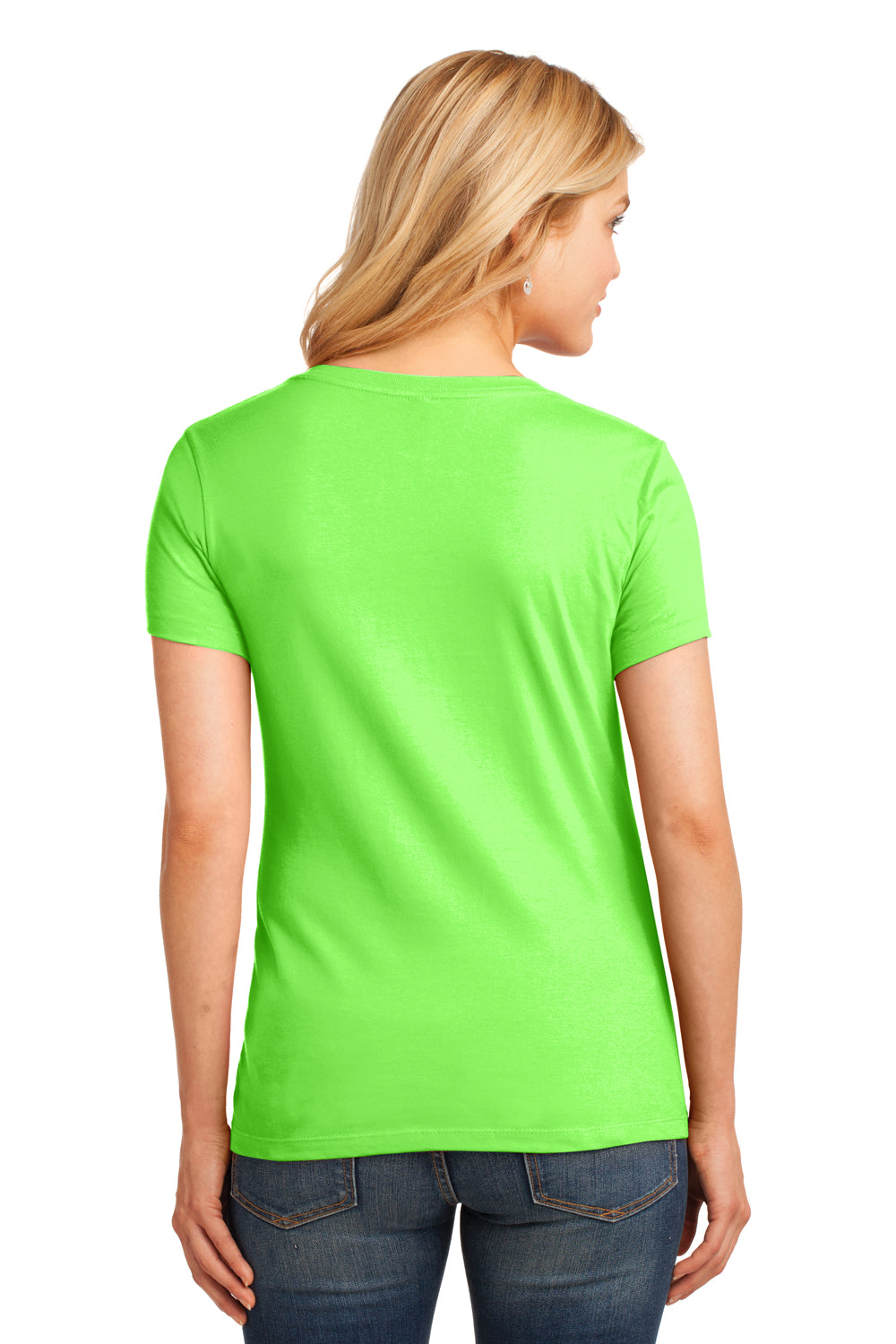 Port & Company LPC54V Womens Core Short Sleeve V-Neck T-Shirt Neon Green Back