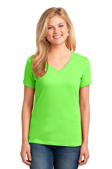 Port & Company LPC54V Womens Core Short Sleeve V-Neck T-Shirt Neon Green Front