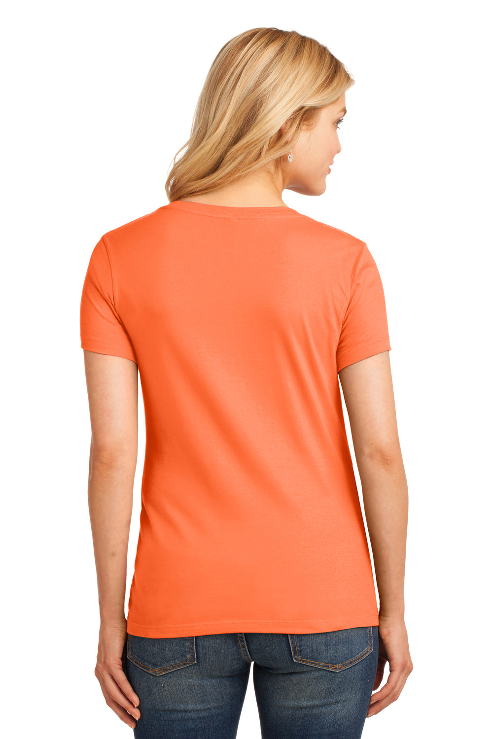 Port & Company LPC54V Womens Core Short Sleeve V-Neck T-Shirt Neon Orange Back