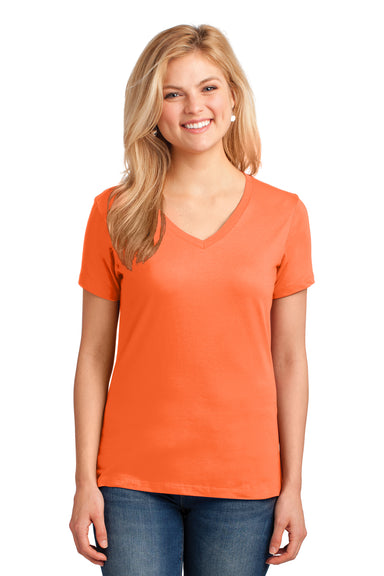 Port & Company LPC54V Womens Core Short Sleeve V-Neck T-Shirt Neon Orange Front